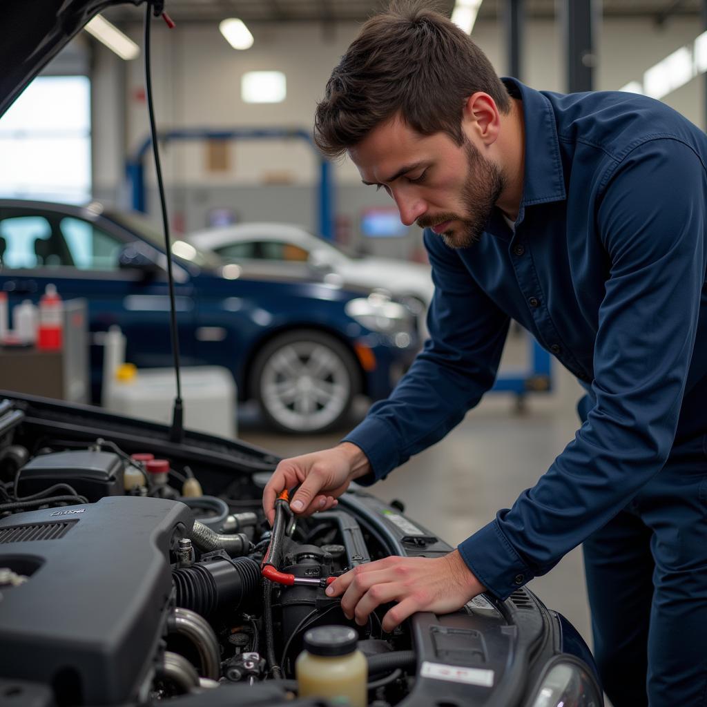 Mechanic Inspecting Car Engine