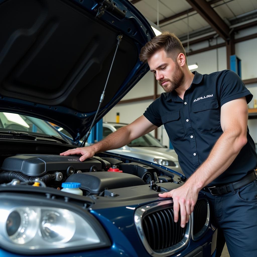 Mechanic Inspecting a Saloon Car in Pakistan