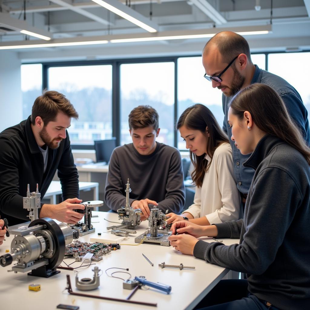 Students working on a project in a mechanical engineering lab