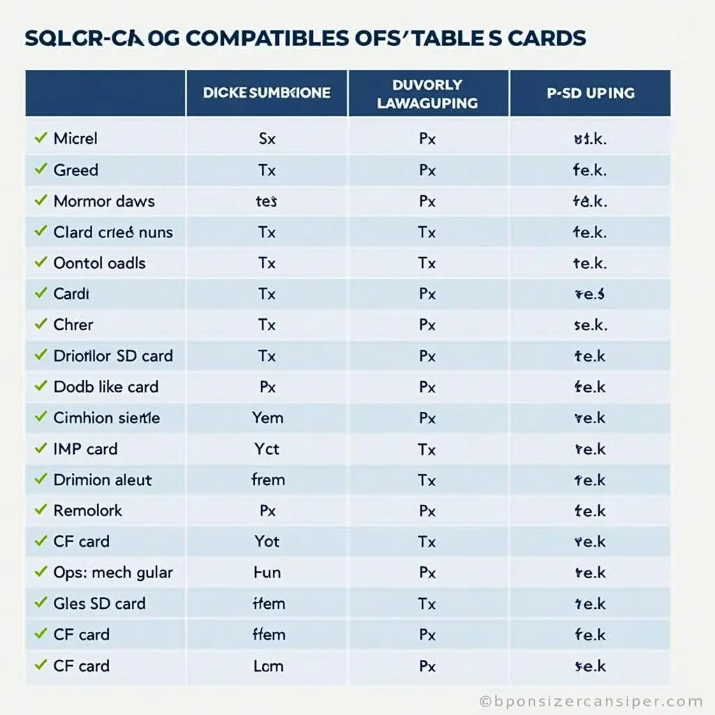 Memory Card Compatibility Chart