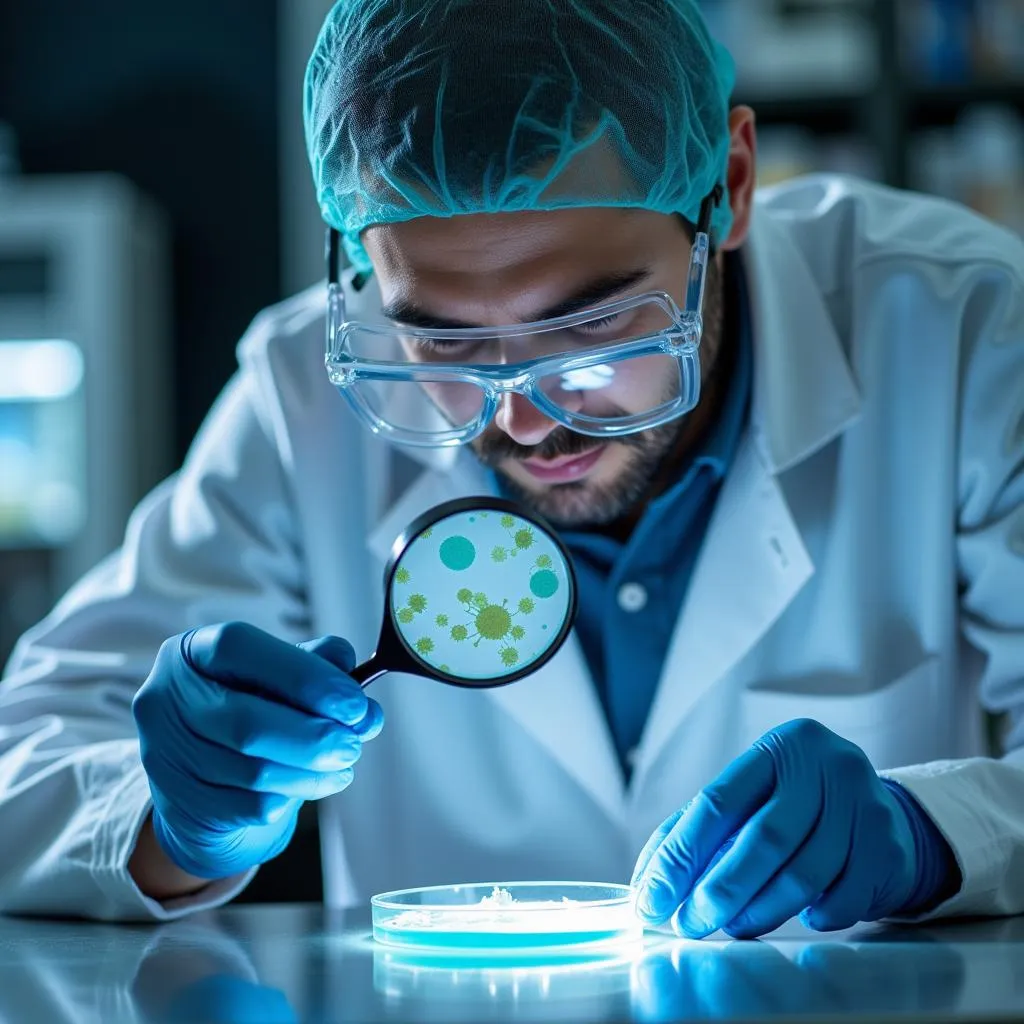 Microbiologist Analyzing Bacterial Growth in Petri Dish