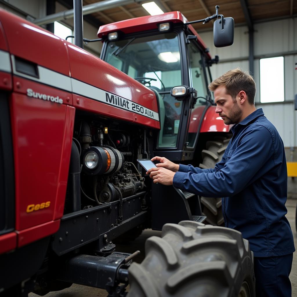  Mechanic servicing a Millat 260 tractor 