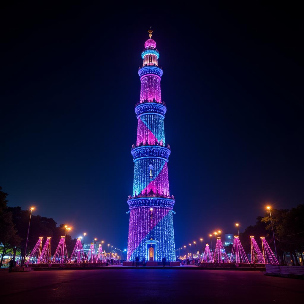 Minar e Pakistan illuminated at night