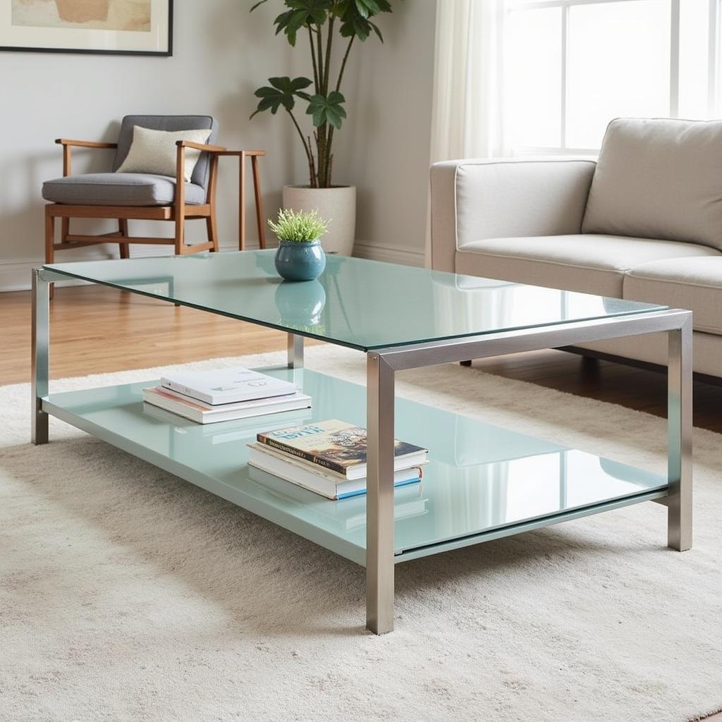 Modern Coffee Table in Pakistan with Glass Top and Metal Frame