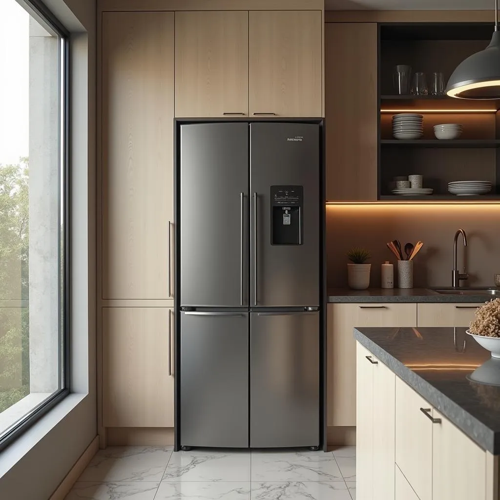 Modern Pakistani Kitchen Featuring a Changhong Ruba Refrigerator