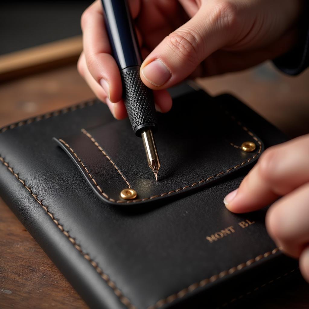 Skilled Craftsman Creating a Mont Blanc Wallet