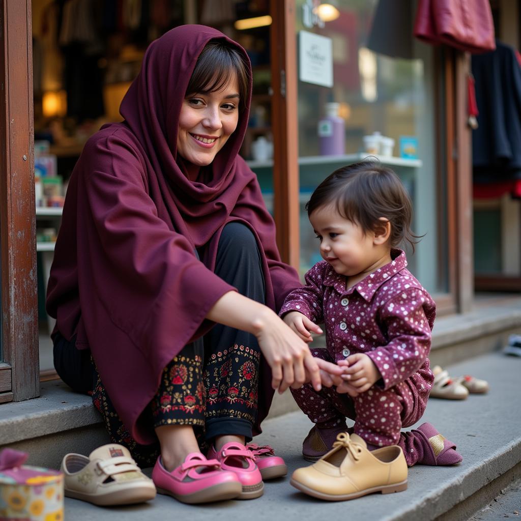 Mother and Baby Shopping for Shoes