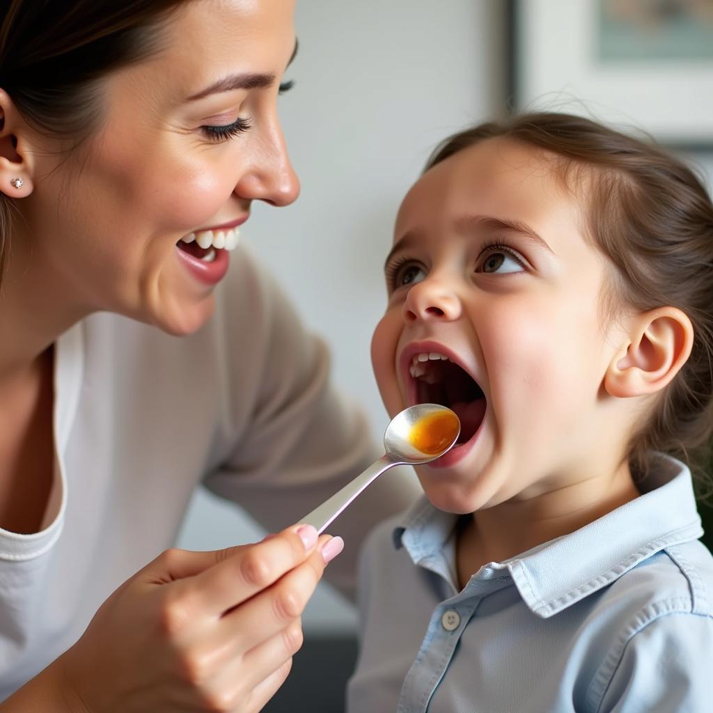 Mother Giving Calamox DS Syrup to Child