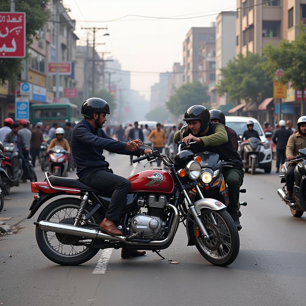 Motorcycle Accident on a Busy Street in Pakistan