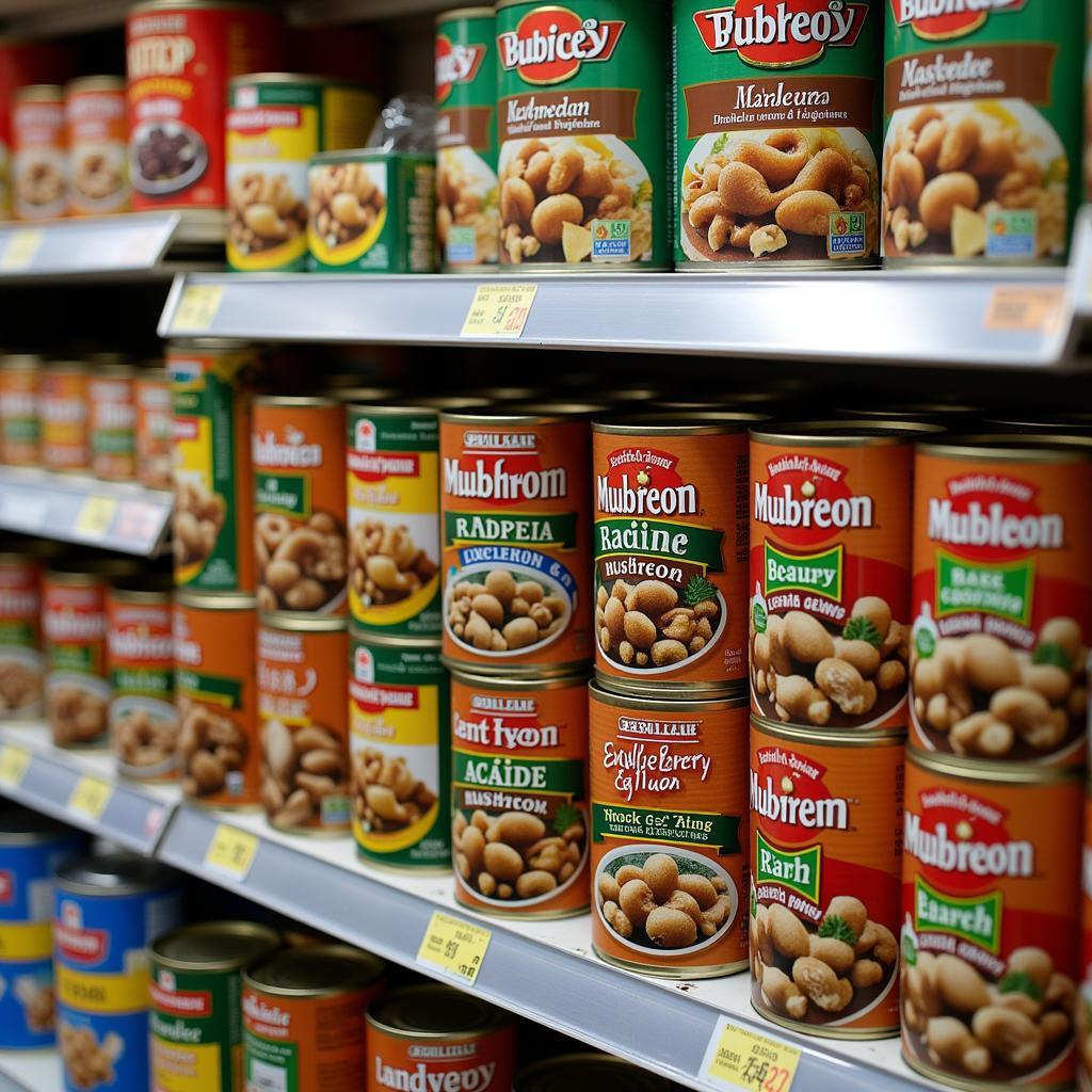 Mushroom Tin on a Supermarket Shelf in Pakistan