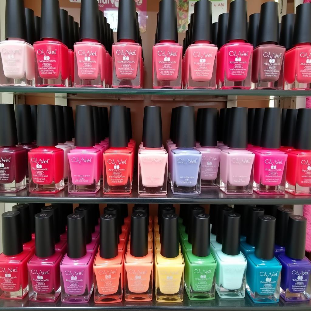 Nail polish display at a beauty store in Pakistan