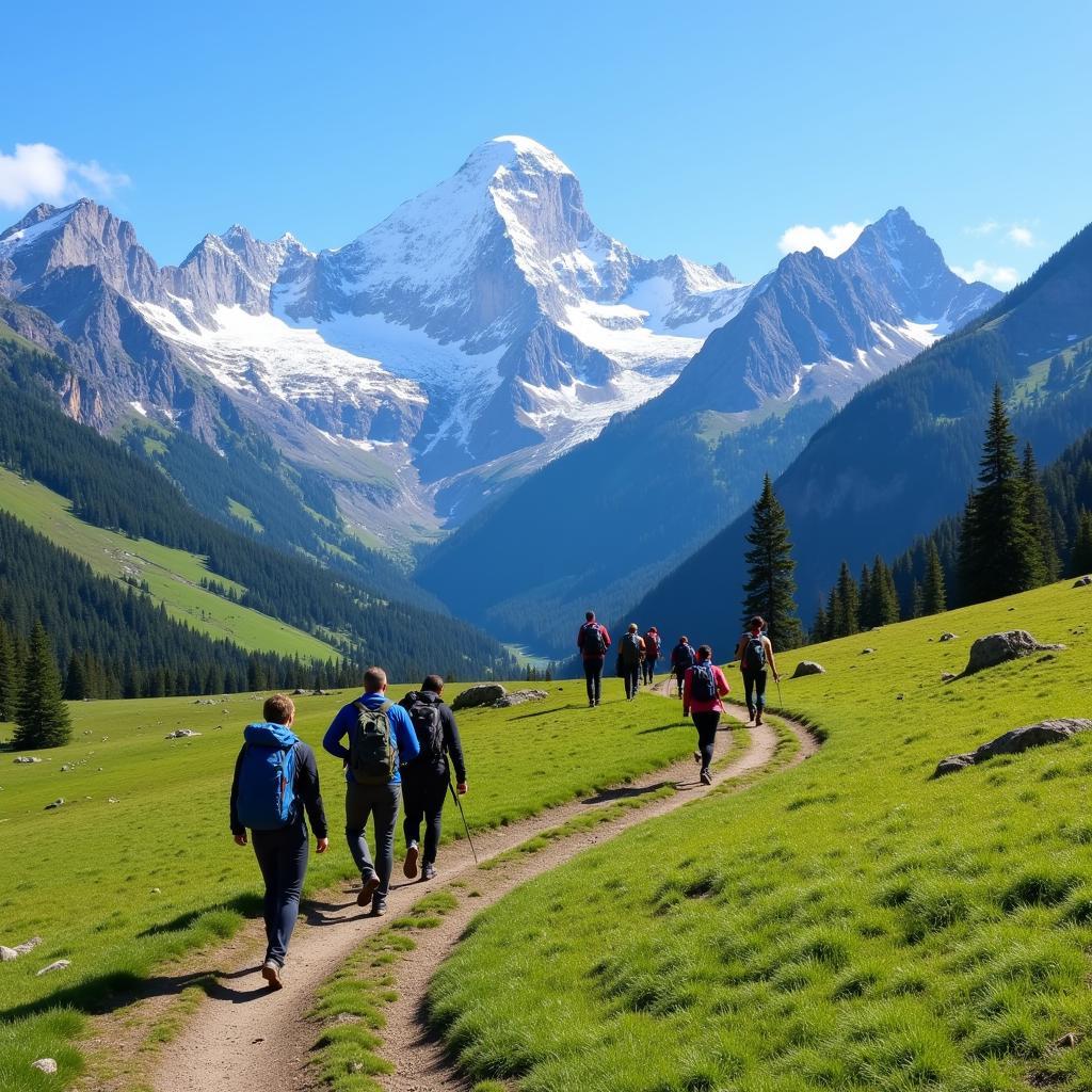 Tourists trekking through Nangma Valley