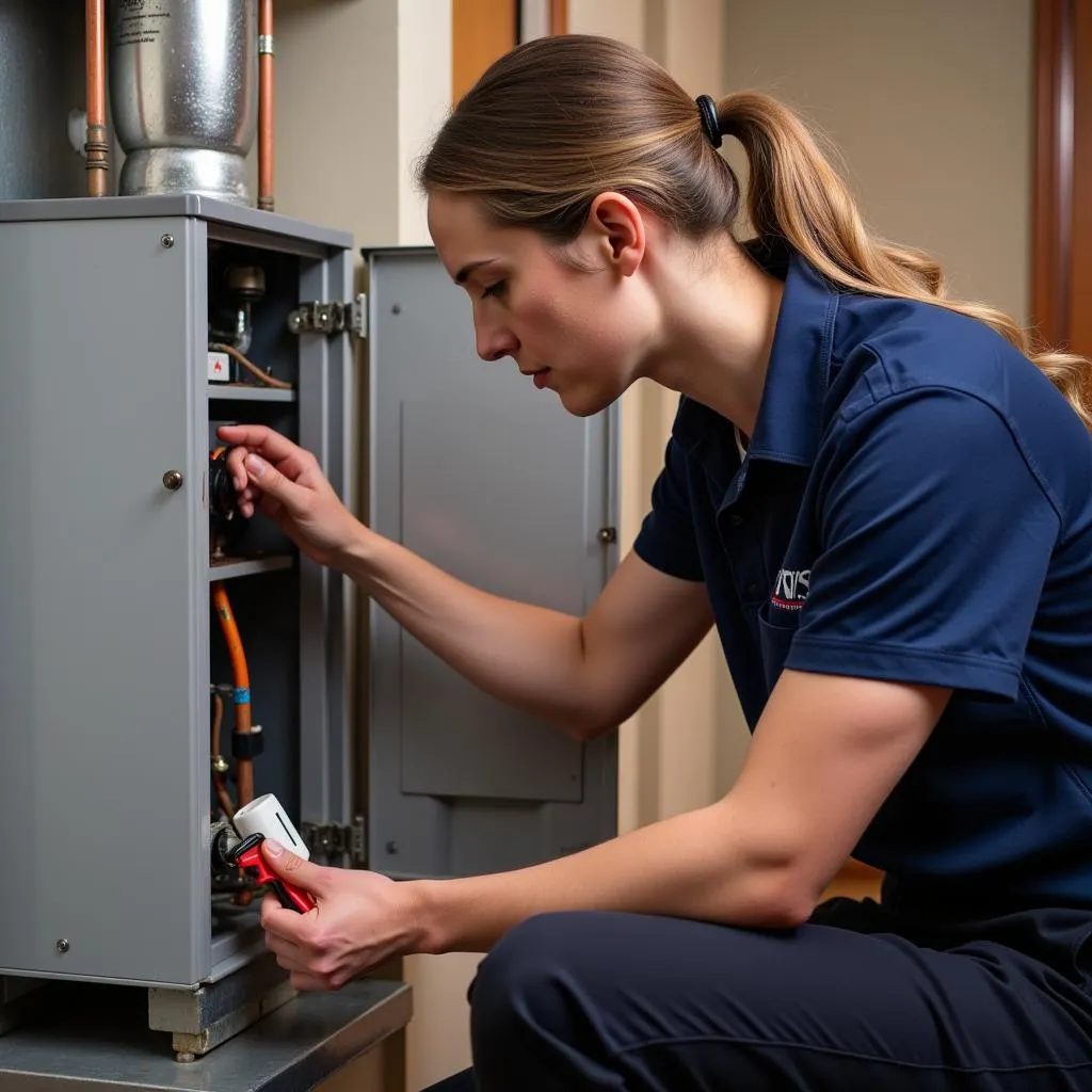 A technician servicing a NasGas geyser