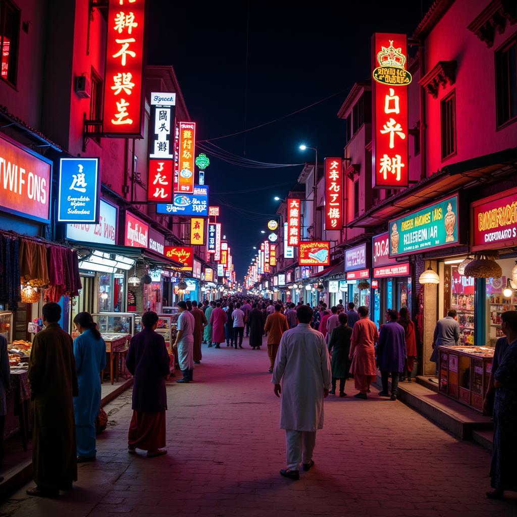 Vibrant Neon Signs Illuminating Shops in Pakistan