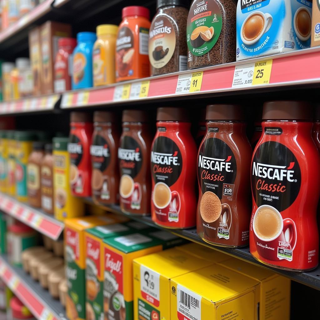 Nescafe Classic 50g Displayed on a Supermarket Shelf