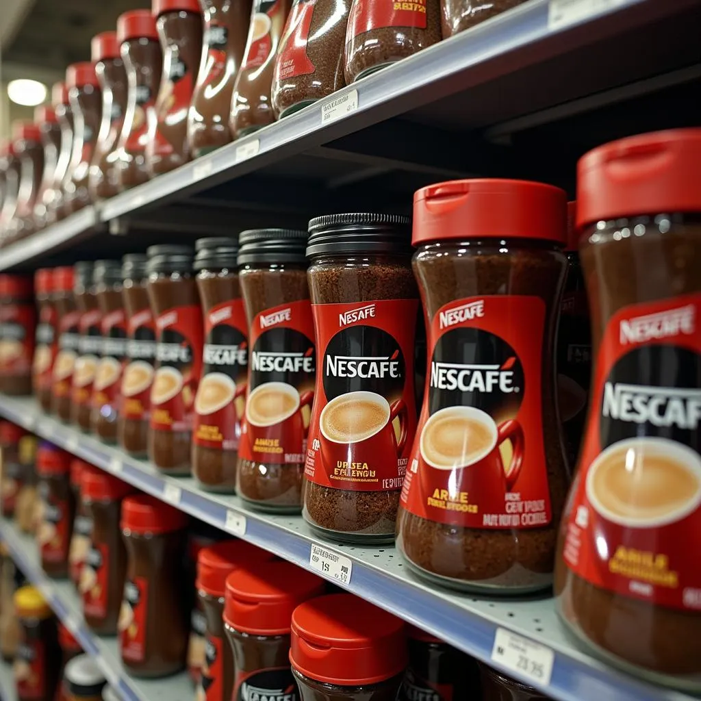 Nescafe Jars on Supermarket Shelf