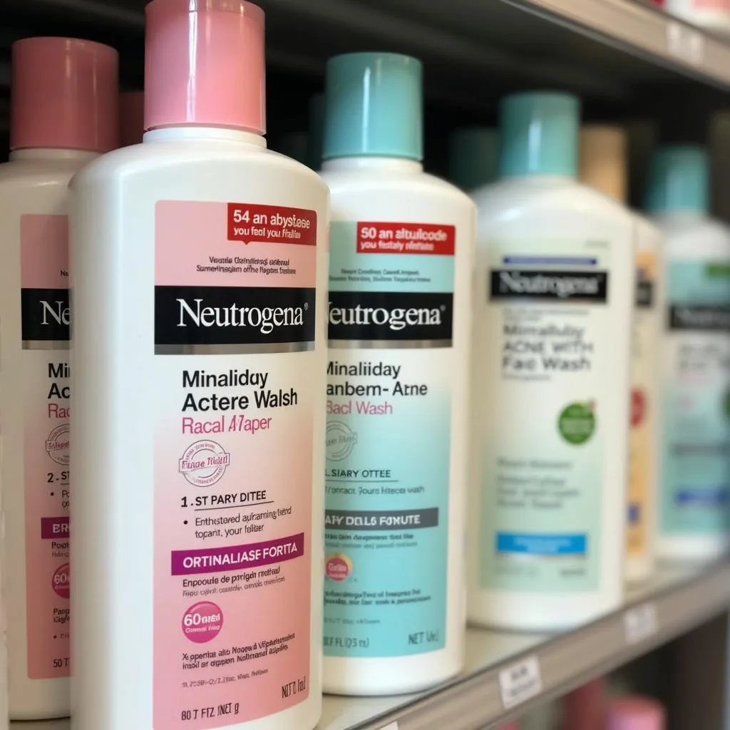 Neutrogena Acne Face Wash Bottles on Display