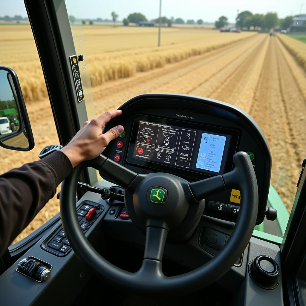 Close-up view of the New Holland 8070's control panel and harvesting features in Pakistan