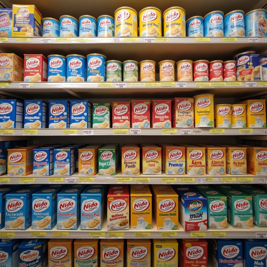 Nido milk powder products displayed on a supermarket shelf in Pakistan