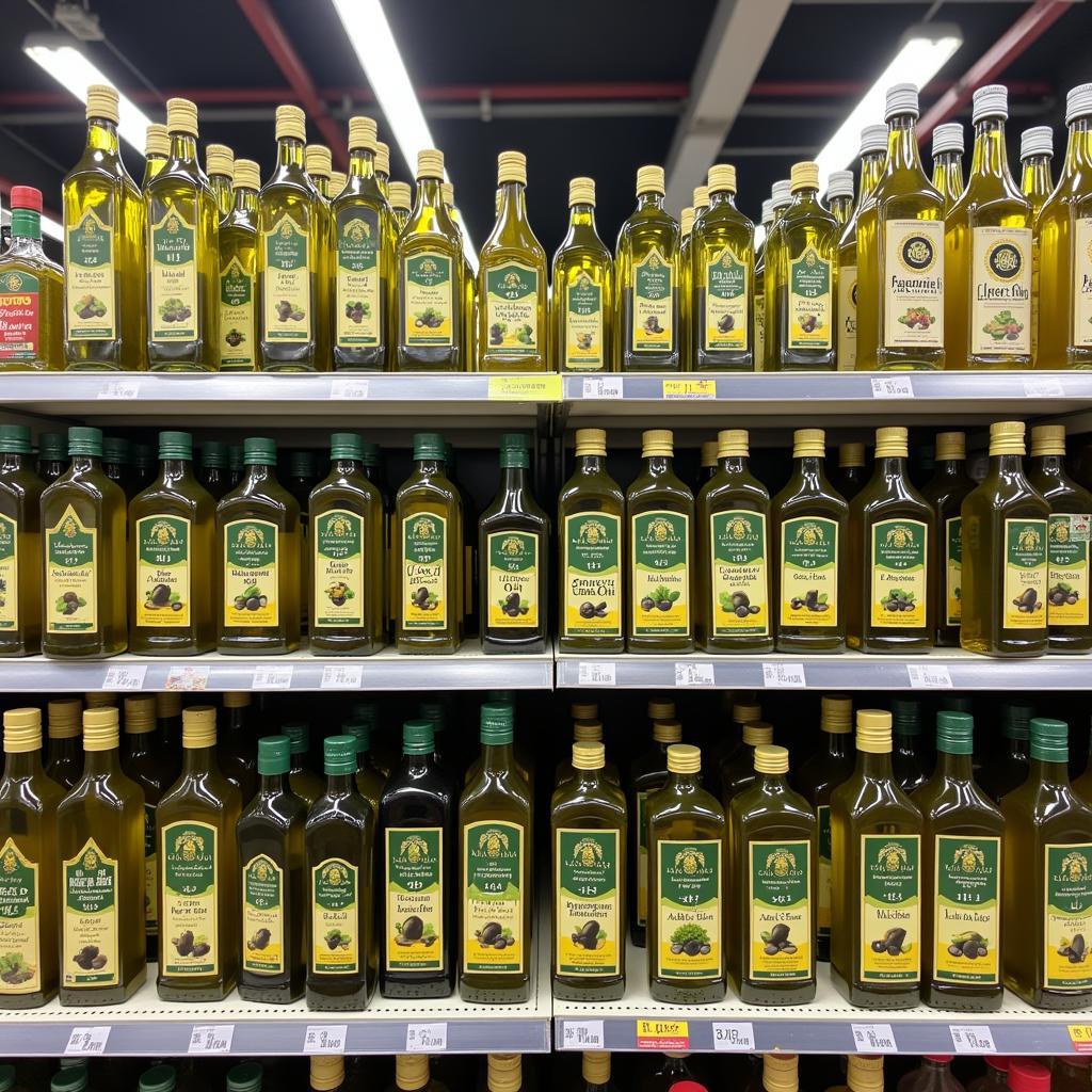 Olive Oil Bottles on Pakistan Supermarket Shelf