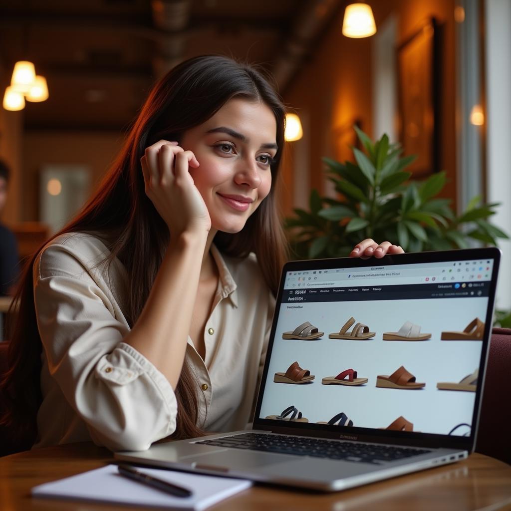 Woman Browsing for Flip Flops Online