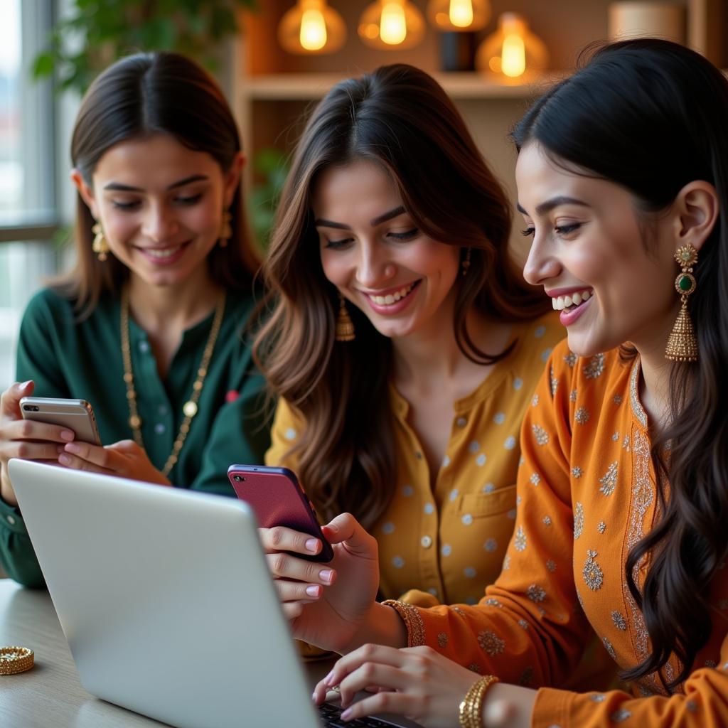 Pakistani women browsing jewellery online