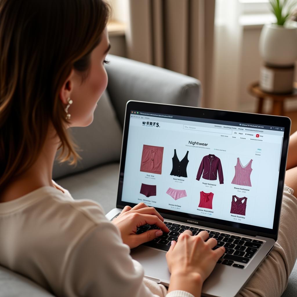 Woman Browsing Nightwear Options on a Laptop in Pakistan