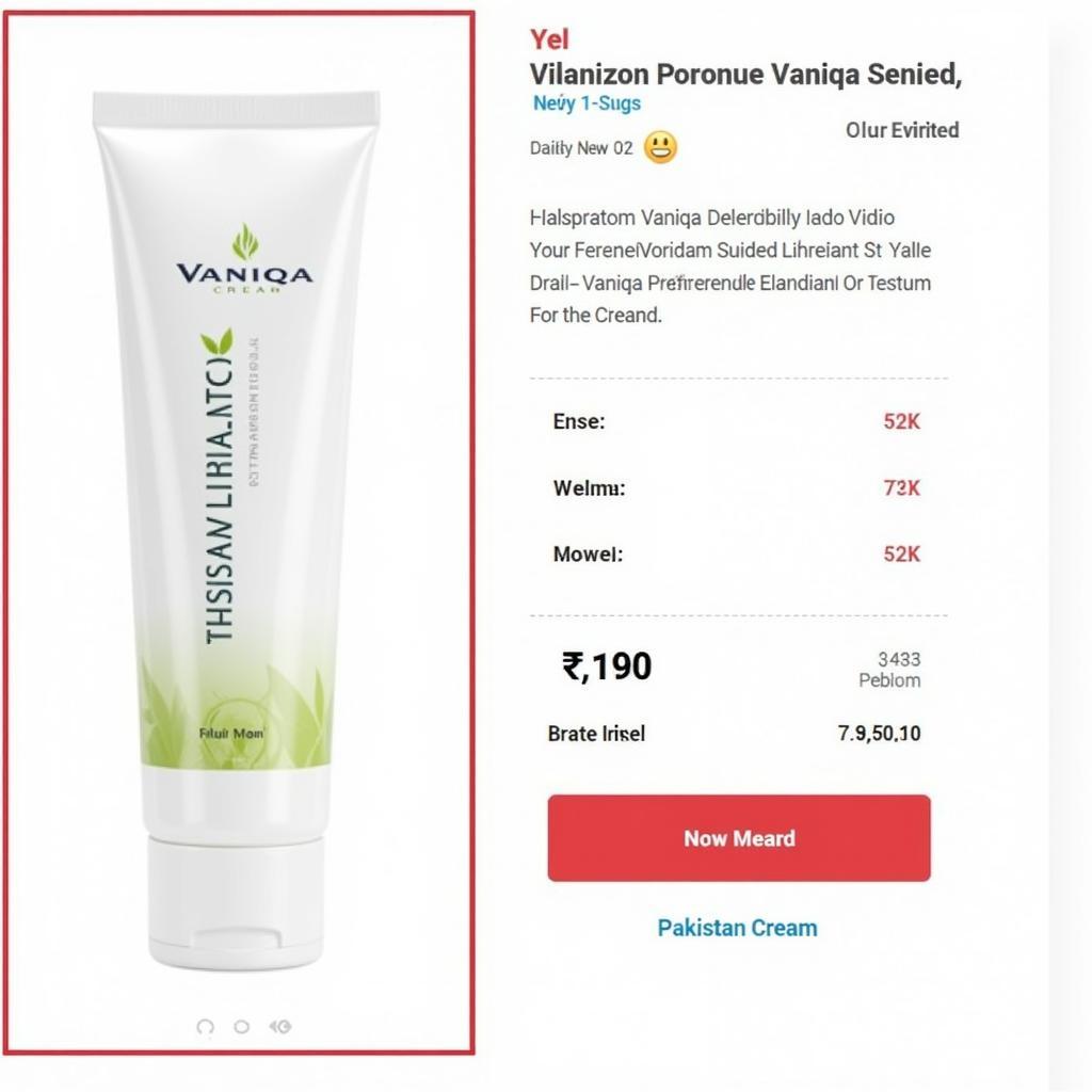 Online pharmacy website displaying Vaniqa cream for sale