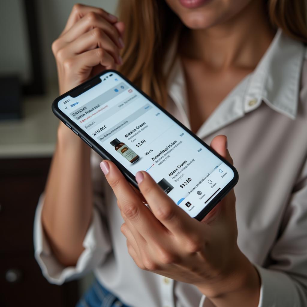Person browsing alanine cream on their phone