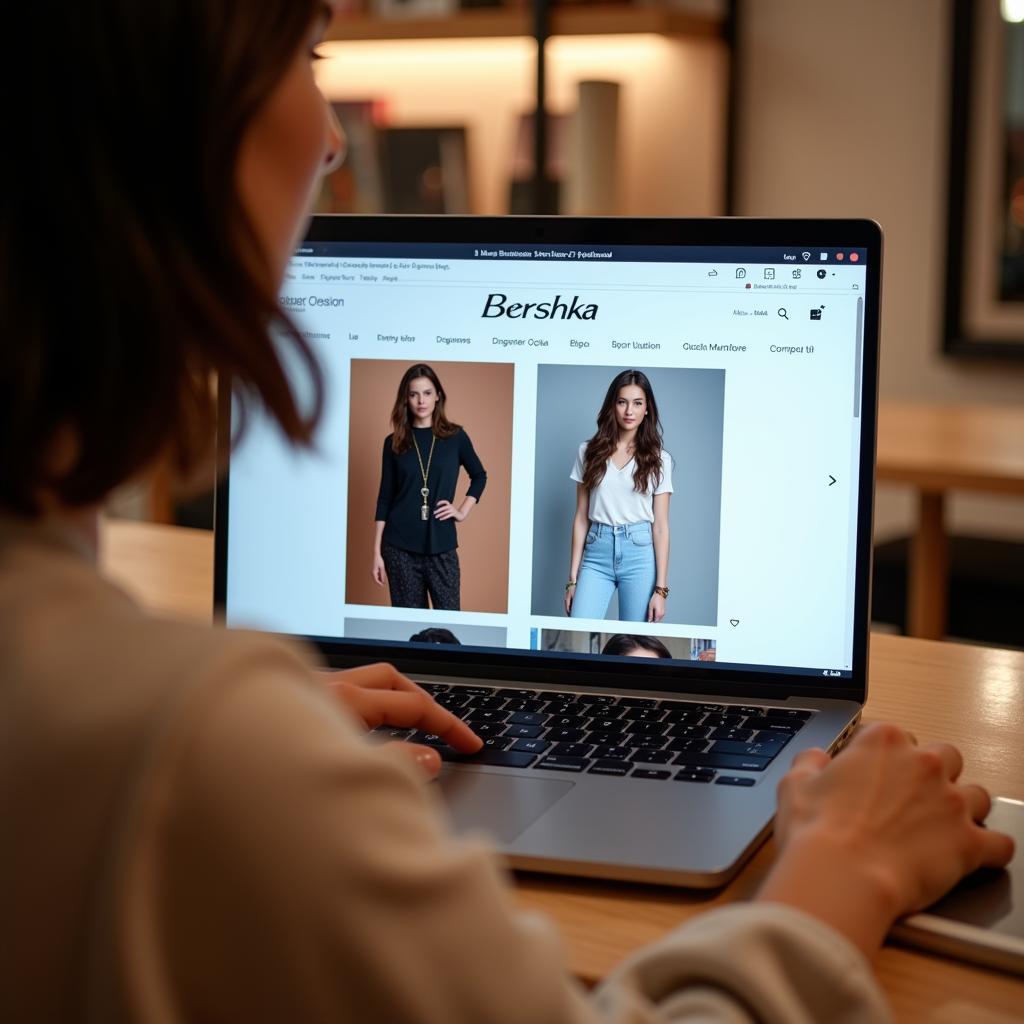 Browsing Bershka's website on a laptop in Pakistan