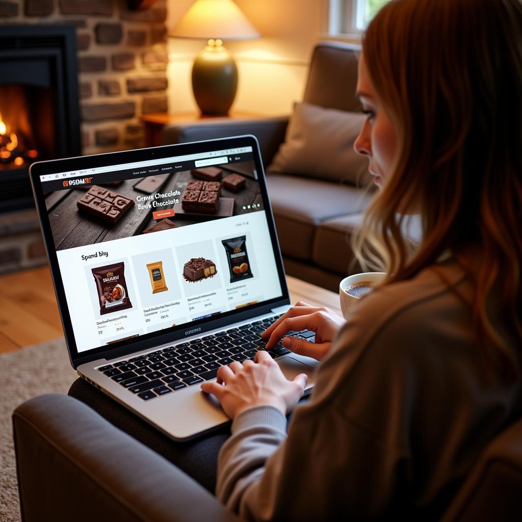 A person browsing dark chocolate options on their laptop in Pakistan