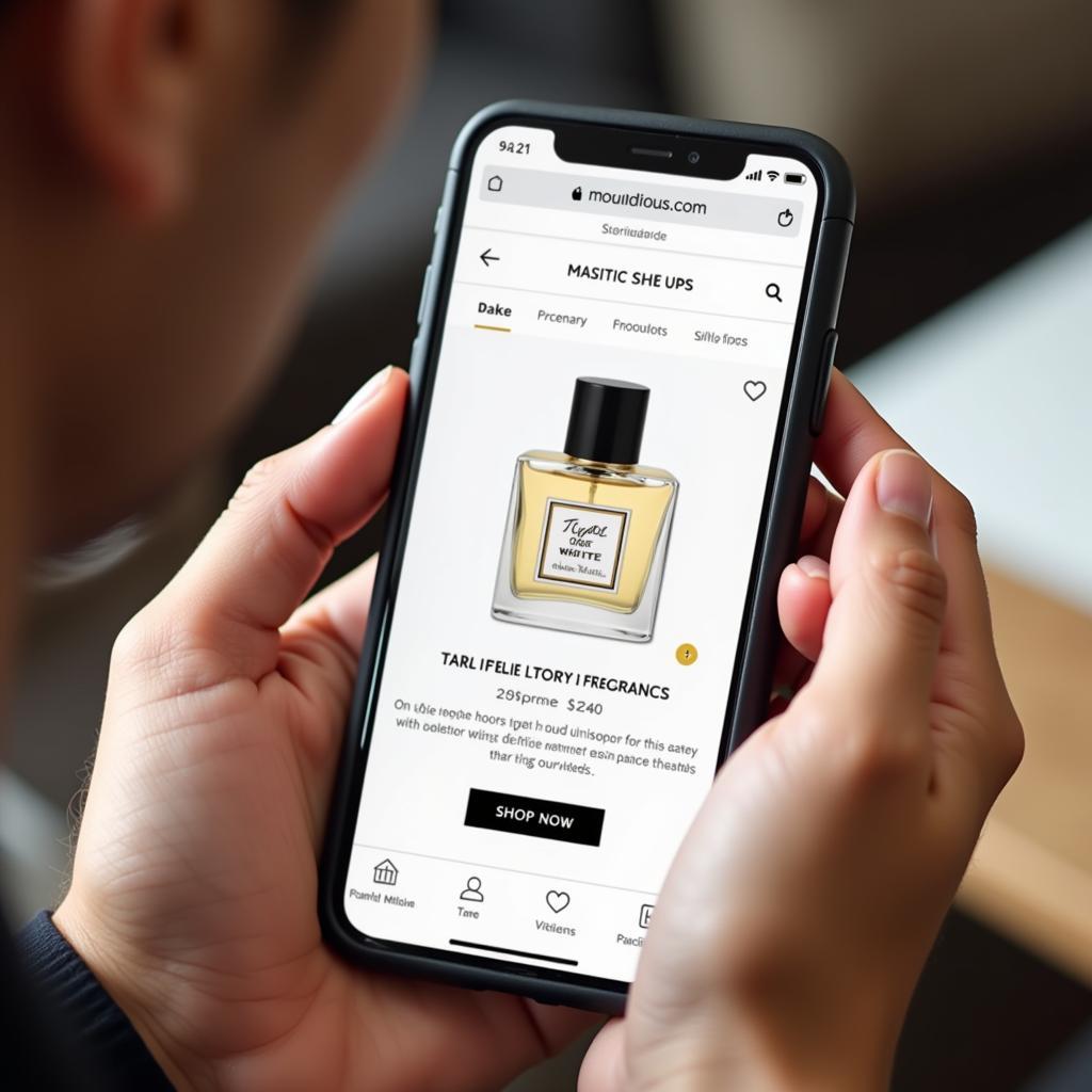 A person browsing Tiger White perfume on their phone