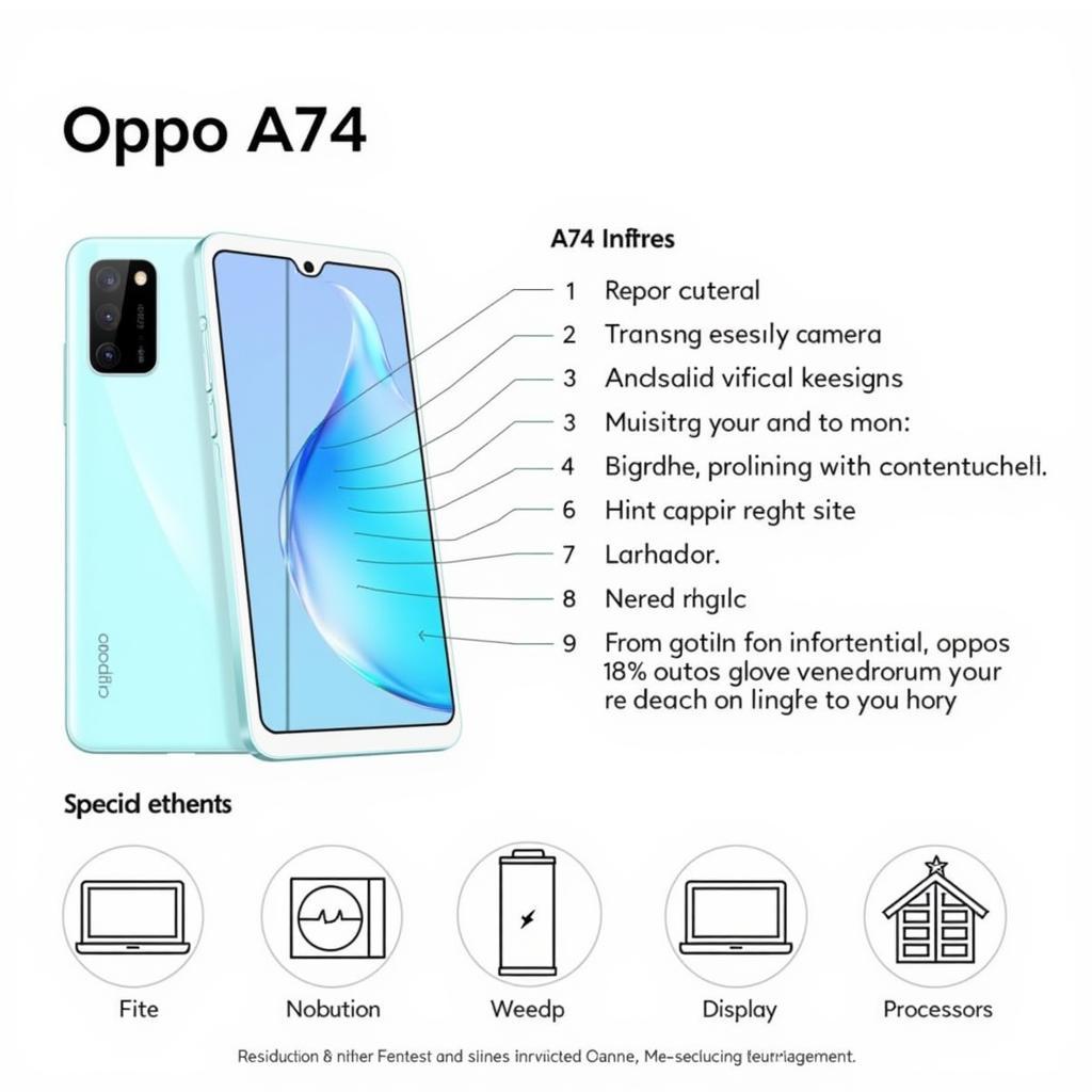 Oppo A74's key features highlighted in an infographic