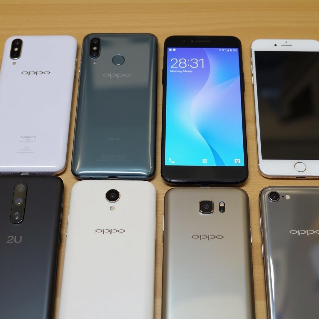 Oppo Phone Models Displayed on a Table