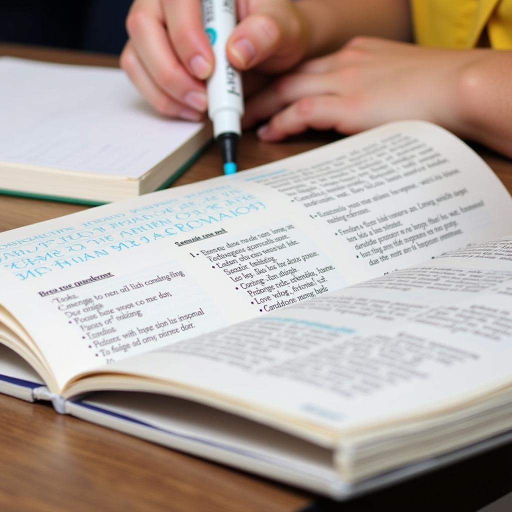 Open book of Oxford Learner's Grammar with a student highlighting text