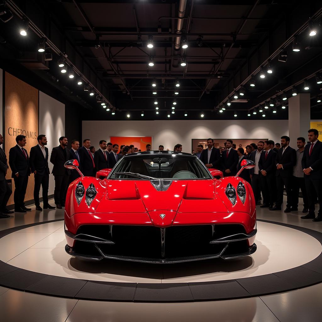 Pagani Huayra displayed in a luxurious showroom in Pakistan