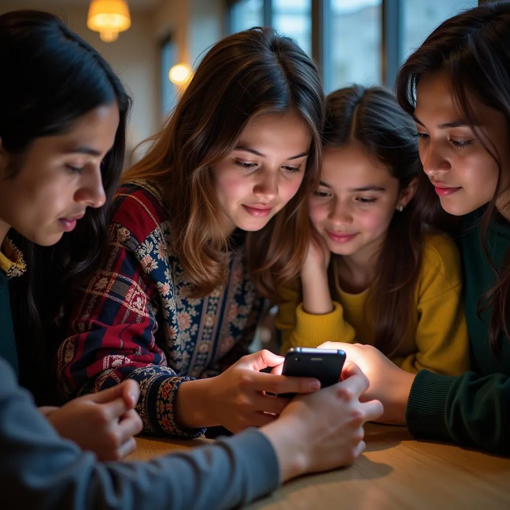 Students checking 12th class result announcement on their phones