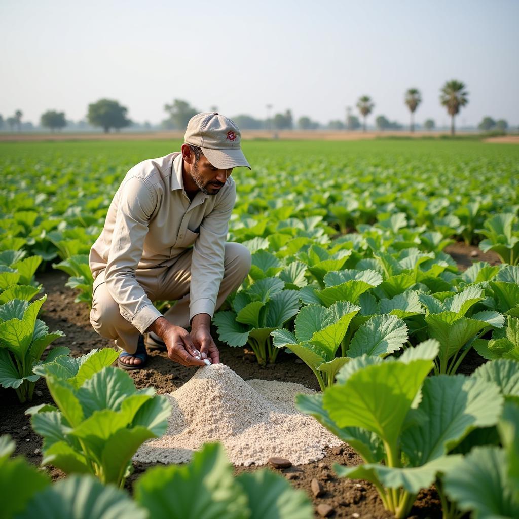 Pakistani Farmer Applying Phosphate Fertilizer