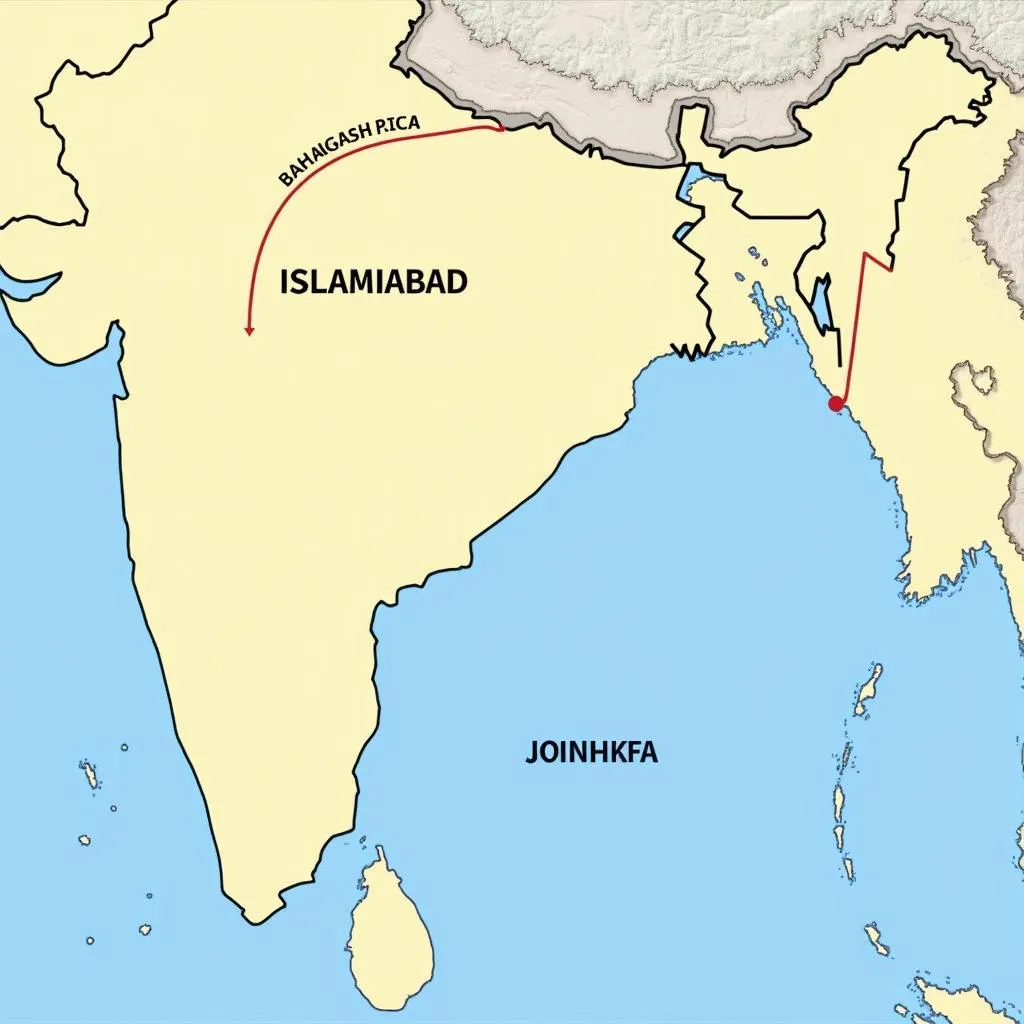 Flight path from Pakistan to Bangladesh