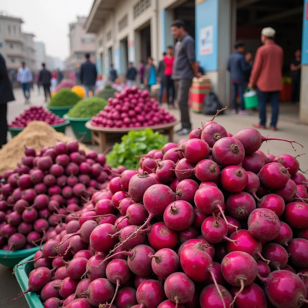 Farmers Selling Beetroot at a bustling Market in Pakistan