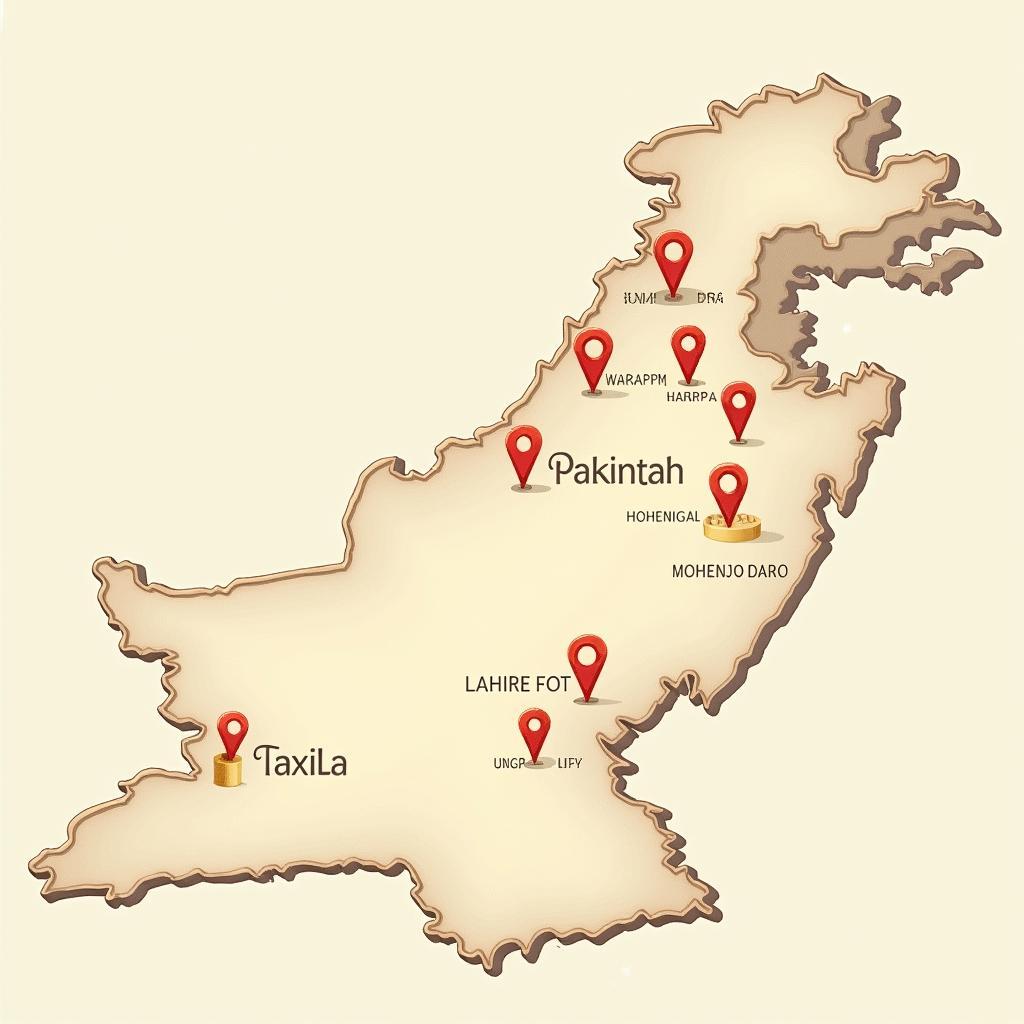 Blank Map of Pakistan with Historical Sites Marked