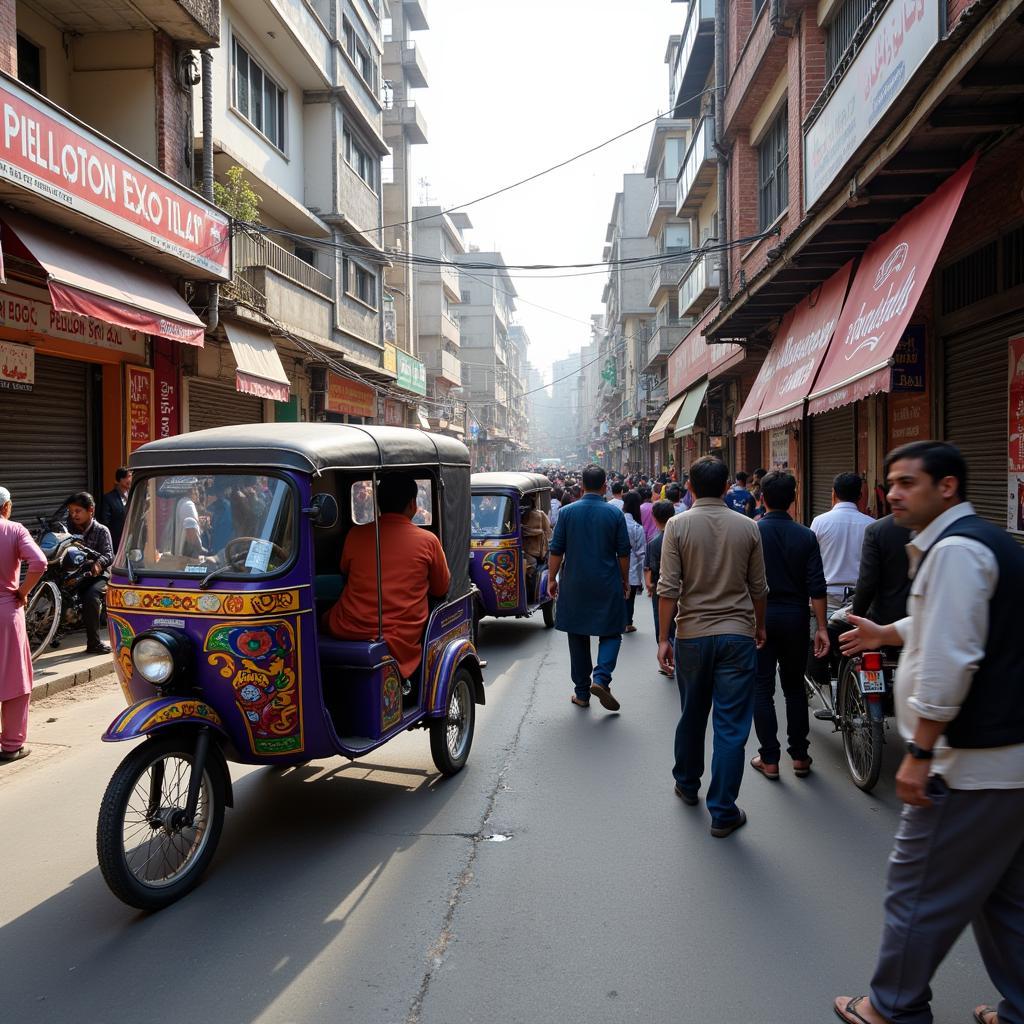 Busy street scene in Pakistan