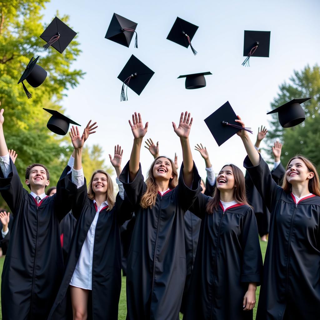 Students celebrating at graduation.