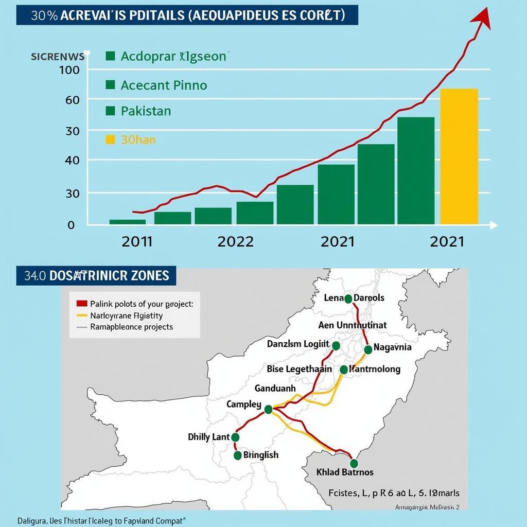 Pakistan's economic growth illustrated by a graph and map