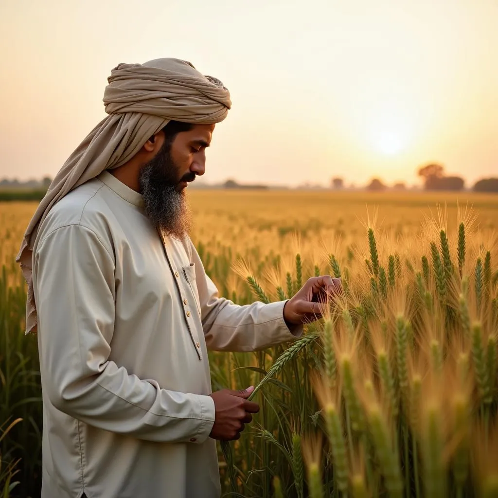 Pakistani Farmer Examining Wheat Crop