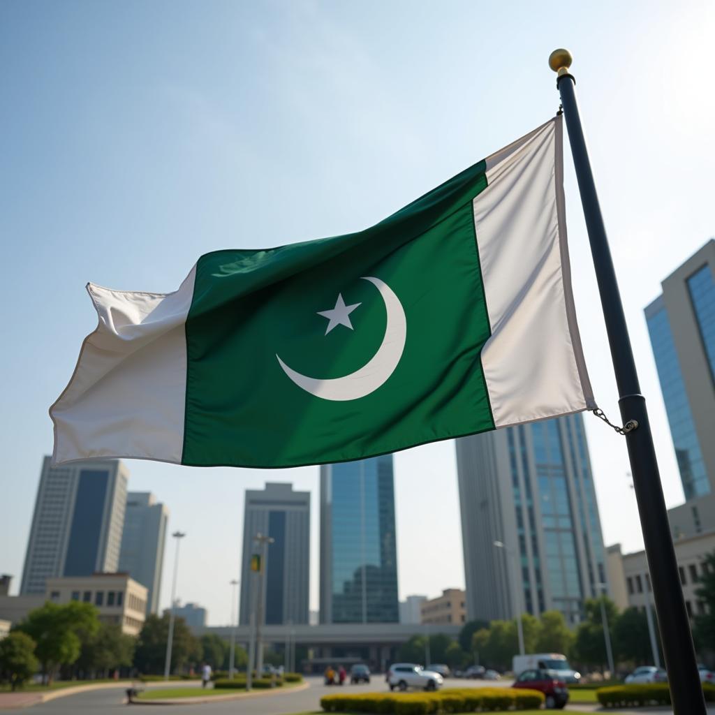 Pakistani flag waving proudly in Islamabad