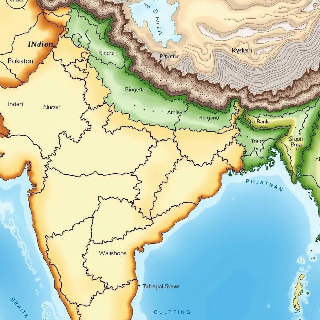 Map highlighting the border between Pakistan and India