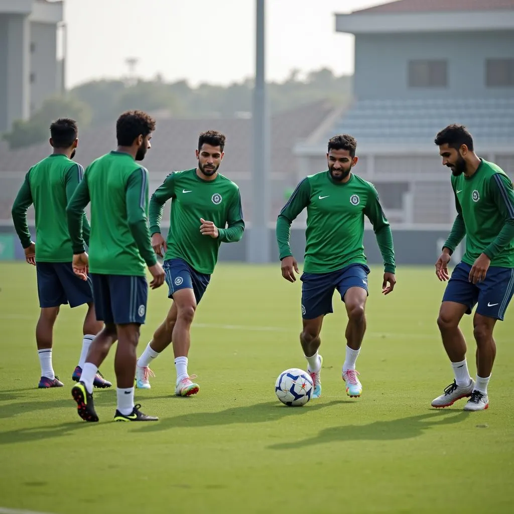 Pakistani football team practicing before the match