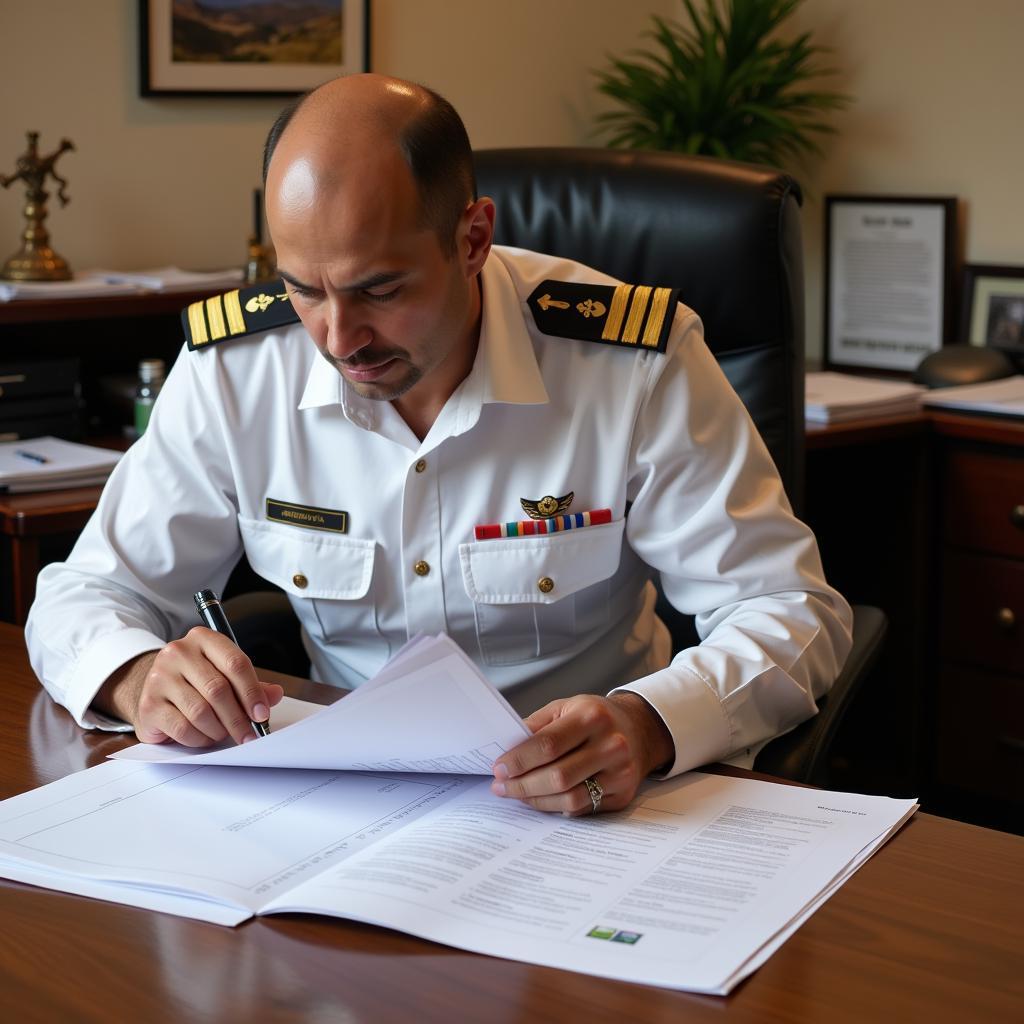 Pakistan Navy Officer Reviewing Tender Documents