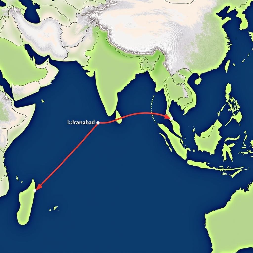 Flight path from Islamabad to Johannesburg